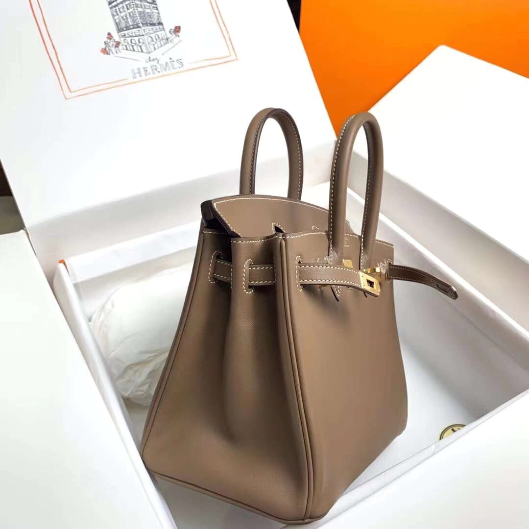 Hermes Birkin 25CM Swift Leather Handbag Khaki Grey 